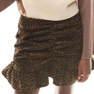 Zara Corduroy Leopard Print Ruffle Mini Skirt